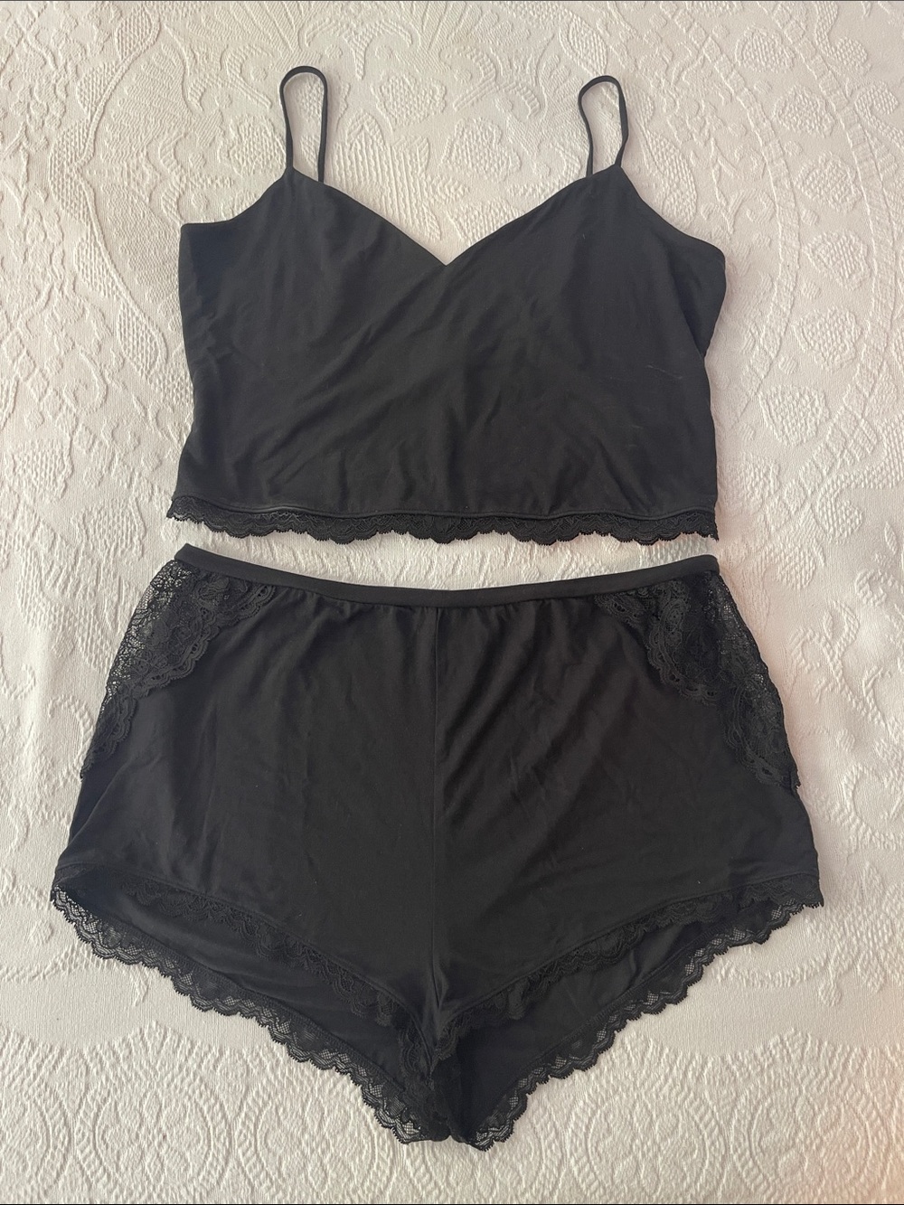 Victoria's Secret Black Lace-Trim Cami & Shorts Sleep Set